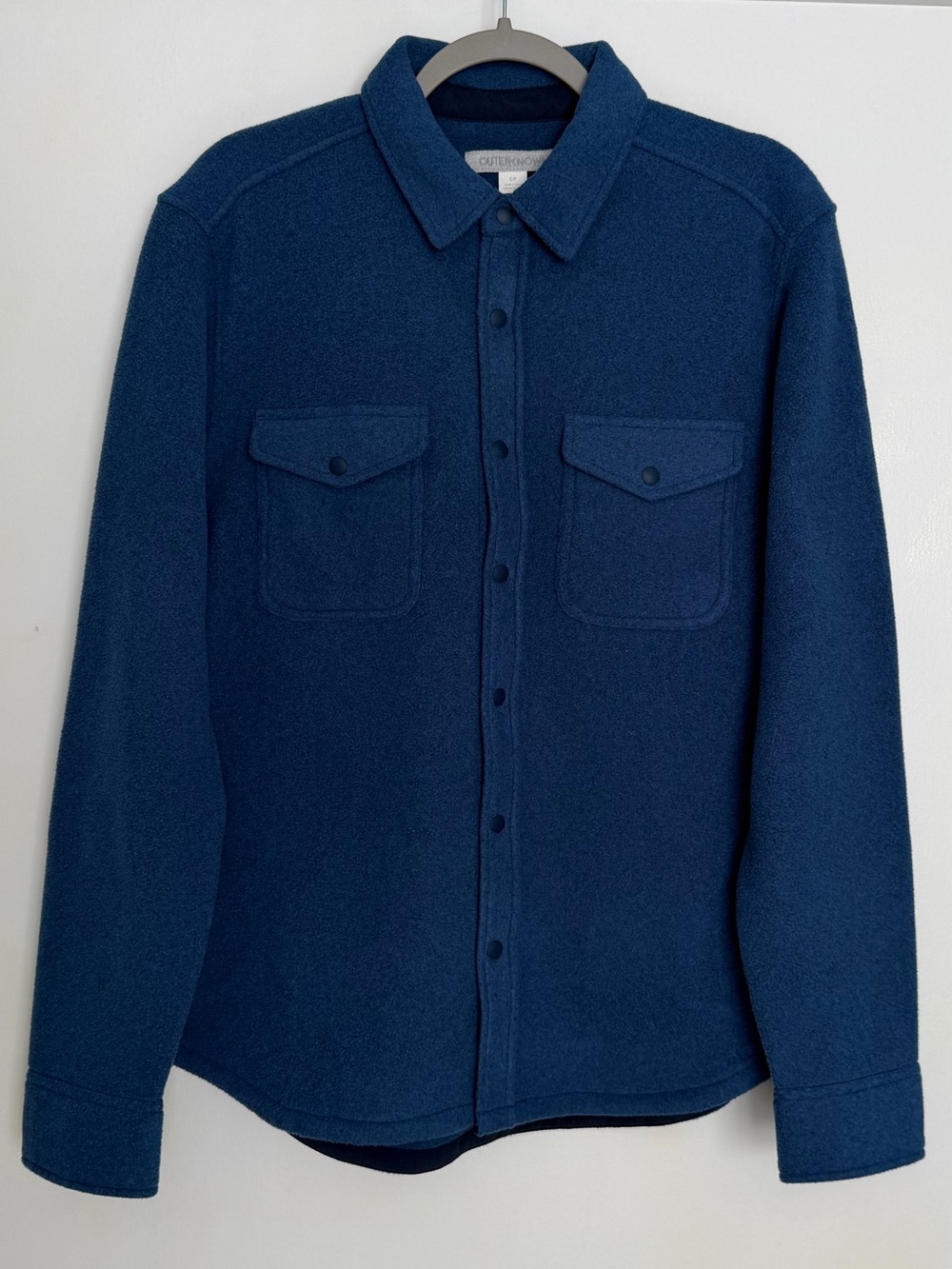 Outerknown "Blanket" Fogbank Blue Snap Button Recycled Fleece Shirt Jacket